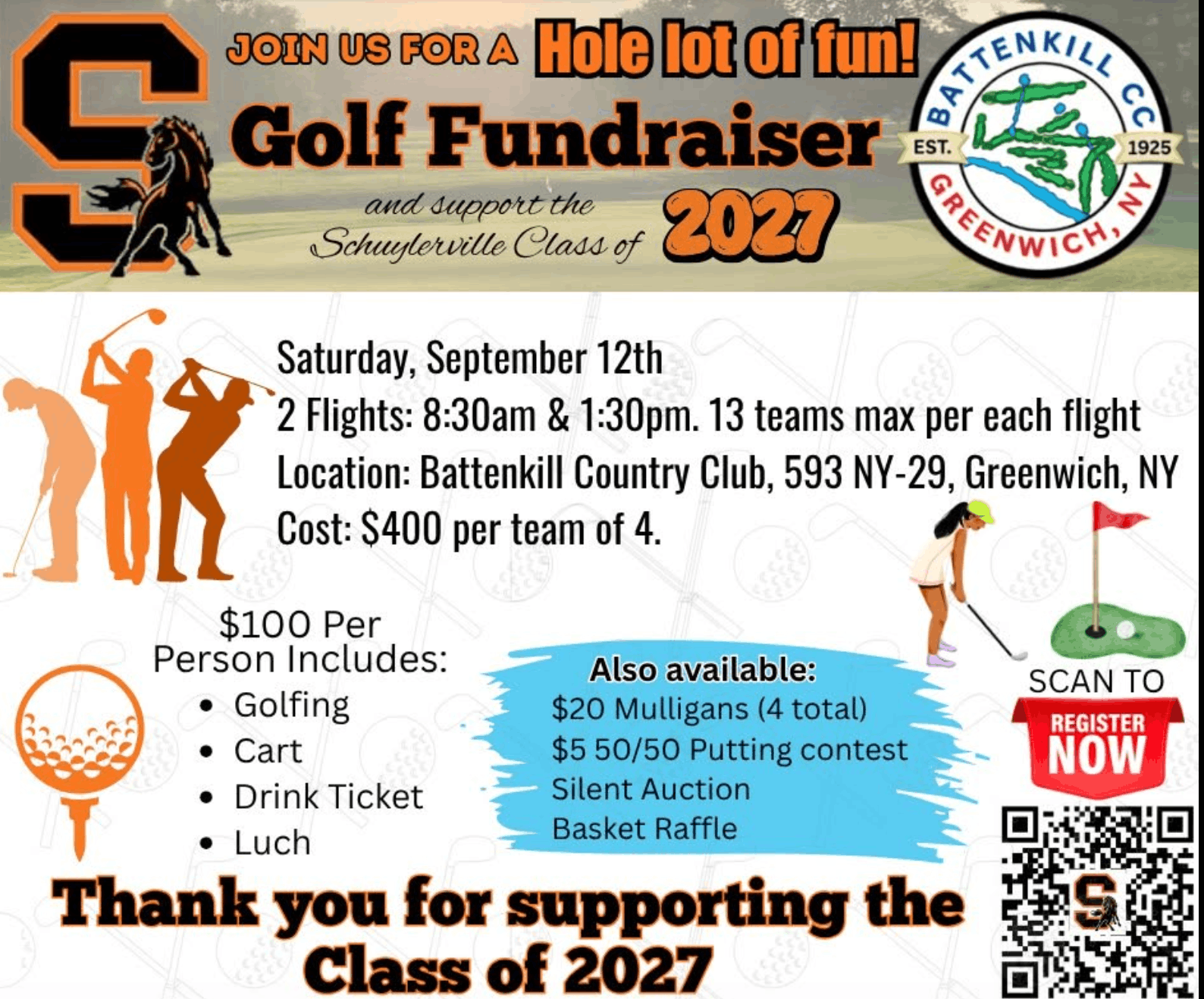 Schuylerville Class of 2027 Golf Fundraiser - September 12, 2026